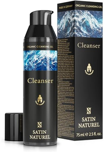 Satin Naturel Nettoyant Visage Homme Bio 75 ml – À l’Aloe Vera & au Houblon pour un Nettoyage en Profondeur – Contre les Boutons & Points Noirs – Soin Visage Vegan Fabriqué en Allemagne