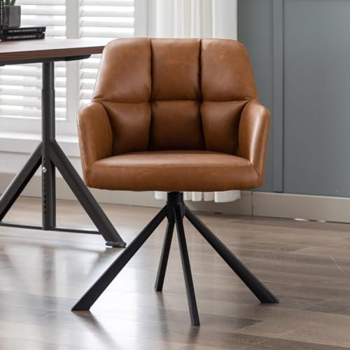 chairus Schreibtischstuhl PU Leder Bürostuhl 360° Drehbar Schreibtischstuhl Sessel für Arbeitszimmer Drehstuhl ohne Rollen (Braun(Metallbeine))