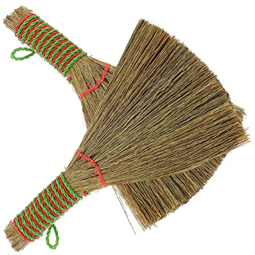 BESTonZON 2 Pieces Desktop Broom Retro Asian Straw Broom Natural Flower Grass Broom Manual Whisk for Kitchen Home