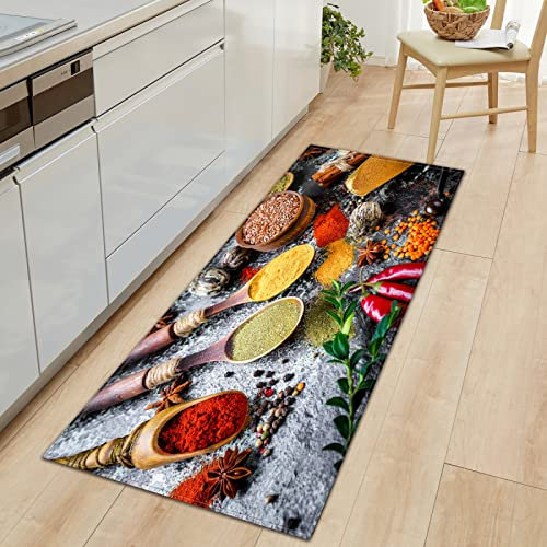 TFLABS Küchenteppiche Gewürze & Löffel Waschbar Küchenmatte Küchenteppich Badematten rutschfeste Teppich 50 x 160cm