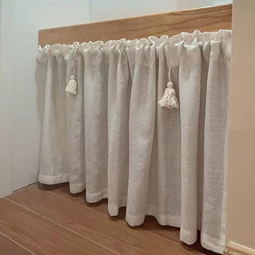 BIRLD Kurzgardine Bistrogardine Leinen Scheibengardine Landhausstil Küchengardine Halbtransparent Kleine Fenster Vorhang Für Wohnzimmer, Beige (Size : WxH/200x52cm)