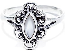 Windalf Damen Zehen-Ring Nancy 12 mm verstellbar mit weißem Perlmutt-Stein offen Midi-Ring 925 Sterling-Silber