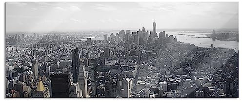 Pixxprint Glasbild Panorama, Wandbild aus Echtglas, New York City Panorama, 120x50 cm, inkl. Aufhängung und Abstandshalter