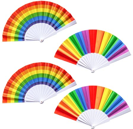 ANROI 4er Pack Regenbogen-Faltfächer für Sommer, Party, Hochzeit - Handfächer in bunten Farben, tragbar und dekorativ