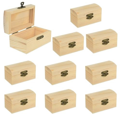 Yicaam 10 Stück Klein Unfertige Hölzernes Schatztruhe Box (9x5x4,5cm) Mini Holz Schatzkiste mit Verschluss für DIY Kunsthandwerk und Party Favor