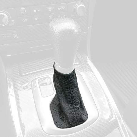 RedlineGoods Auto Schaltsack Manschette V2 kompatibel mit Nissan Skyline 370GT 2008-14. Maßgeschneidert - Nicht universell. Echtes Top Qualitat Italienisches Alcantara. Schwarz mit Silberem Faden