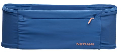 Nathan Zipster Max Running Belt, Running Belts for Women and Men, Bounce-Free Waist Pack with Extra Large Zipper Pocket, Smartphone Storage, Walking, Gym, Hiking - Blue/Rose Gold - Medium