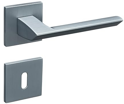 Gavroche WOLFRAMIUM Türgriff Set BB Buntbart Silber Matt Chrom | Drückergarnitur für Innentüren, Zimmertür & Kellertür | eckige Rosette, Zink | 38 mm Lochabstand, 8 mm Vierkant, Türstärke 33-55 mm