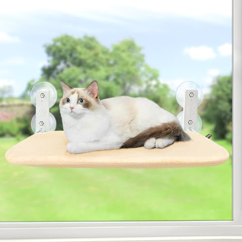 GUUSII HOME Hamaca gato ventosa cesta colgante plegable tumbona cama soporte ventana interior reversible lavable a máquina (beige, S)