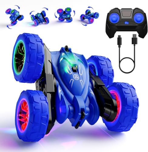 Ferngesteuertes Auto, Schnellladungs Direktladung RC Stunt Auto 360° Flips mit Bunten Lichtern, Offroad Spielzeug Monstertruck 2.4G 4WD, Jungen Mädchen ab 3-12 Jahren