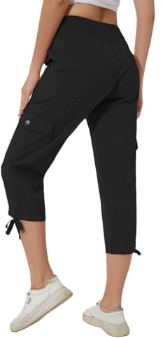 Huayuzh Pantalones cargo para mujer, pantalones largos capri, pantalones de chándal para exteriores, cintura alta, con cordón, Negro , XL