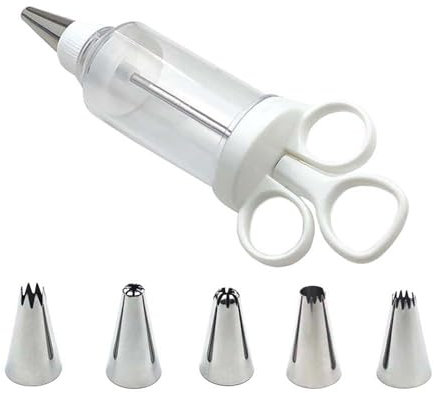 ohfruit 1 Set Cream Piping Tool 6-Piece Set Cake Decorating Kit with Stainless Steel Tips Cupcake Cream Injector Set for Home Kitchen Bakery S
