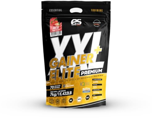 GAINER XXL ESSENTIAL Carbohidratos y Proteínas de Essential Nutrition | Sabor Chocolate, fresa, cookies y más // 7 Kg | Proteína de Leche | Textura Cremosa (Fresa)