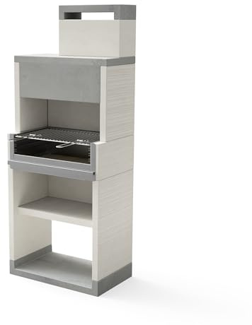 TUOZI - Einbaugrill für Holz und Holzkohle Modell VENIT FLEX PLUS HOTTE (EDELSTAHL) [F] (Grau/Weiß - 78 x 47 x 197 cm) REF: T00535 - Für den Außenbereich