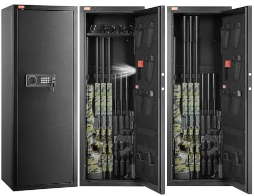 VEVOR Armoire à 10-12 Fusils, Coffre-Fort pour Armes à Feu 2 Façons de Verrouillage par Clavier Numérique et Clés, Accès Rapide, avec Étagère Amovible, Rangement pour Fusil de Chasse Sécurité
