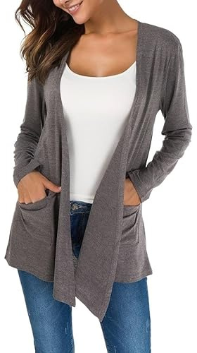 Cardigan Lungo Basic Casual da Donna con Due Tasche Maniche Lunghe Apertura Frontale vestibilità Slim alla Moda e Versatile Morbido e Sottile
