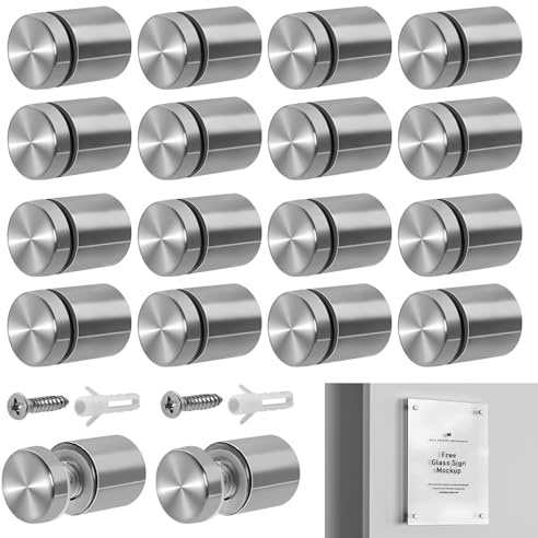 18PCS Standoff Wall Fixings, 19x25mm Stainless Steel Sign Standoff Screws Wall Mount Advertisement Fixings Glass Bolts for Sign Displays, Advertisement, Billboards, Picture Frames & Glass Posters