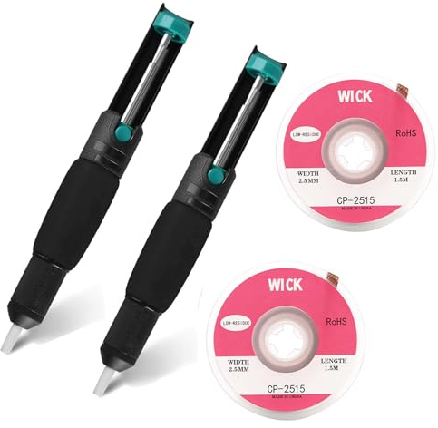 Entlötpumpe Set, 2 Entlötpumpe und Entlötlitze 2,5 mm* 1,5 m, Desoldering Wick&Desoldering Pump, Entlöten Docht, Lötmittel Sauger Vakuumpumpe Solder Removal Tool