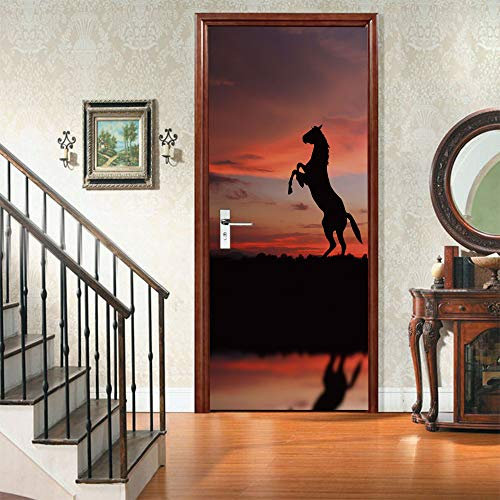 Tür tapeten 3d selbstklebend Pferd Türposter Türaufkleber Wasserdicht Abnehmbare Vinyl türfolie Fototapete diy Wandbild Wohnzimmer Schlafzimmer Kinderzimmer Badezimmer B85 x H205cm