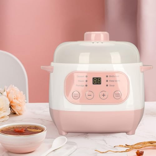 NMLLTB 1L Electric Smart Ceramic Soup Porridge Cooker - Slow Cooker Anti Dry Burn Multifunction Cooking Pot (Plug 110V)
