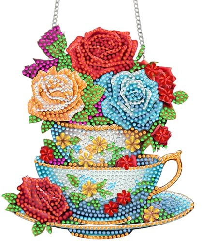 Bimkole Diamond Painting Hängsmycke Kopp, Hängande Diamantkonst Diamantmålningsset Blommor, DIY 5D Diamantmålning Fönsterhängare För Hem, Trädgård, Dörr Och Utomhusområde 20x20 Cm