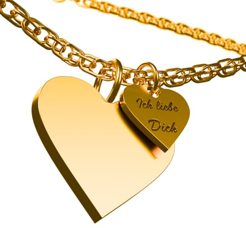 PRZTN Titan Edelstahl Ich Liebe Dich Kette für Damen Silber/Gold Kette Damen | Elegante Herzkette Silber Geschenk für Weihnachten, Geburtstag, Jahrestag