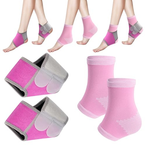 Leikedun Lot de 2 paires de chevillères tricotées pour enfants - Chaussettes de compression élastiques respirantes - Pour la course à pied, le football, l'escalade, les voyages (rose)