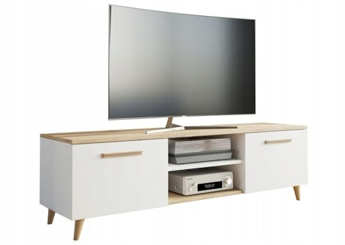 Per la vita TV-Schrank Bergen – Skandinavischer Fernsehtisch in Weiß/Artisan 120x47x40 cm – Modernes TV Möbel für Wohnzimmer – Kompaktes TV Sideboard im minimalistischen Design