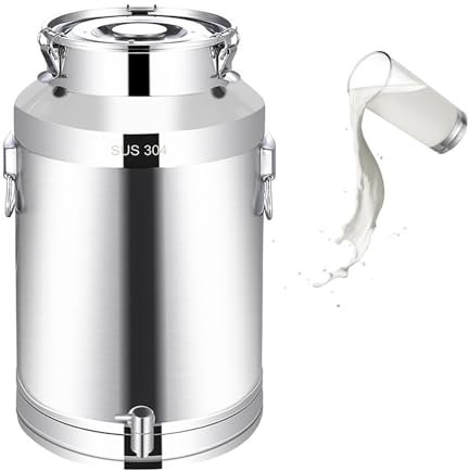 Milk Barrel, Milk Jug Made of Stainless Steel Milk Transport Barrels with Tap and Sealed Lid Made of Stainless Steel Airtight Milk Jug for Milk Wine Oil,28L
