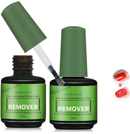 2 Pcs 15ml Gel Nail Polish Remover, Gel Polish Remover for Nails, Easily & Quickly Remove in 3-5 Minutes, No Damage To Nails