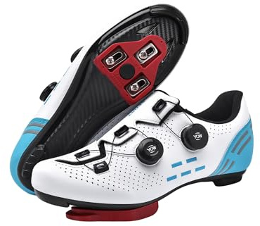 Cycling Shoes Mens Road MTB Cycling Shoes SPD-SL Compatible with Peloton Bike Indoor Outdoor Road Bike Riding Shoes Men's & Women's Black (White Moon-Road-Delta,10.5)