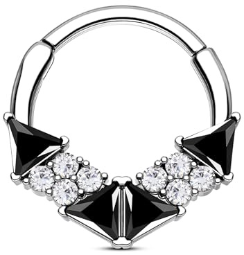 CM Crareesi Mania Septum Piercing Schmuck 16G Daith Piercing Schmuck 316L Edelstahl Helix Daith Ohrringe Schwarz Dreieck CZ Septum Ring für Damen Herren, Zirkonia