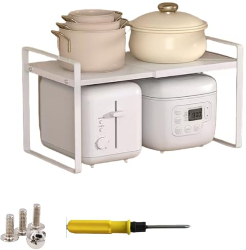 CNKHDZ 1Piece Bianco Porta piatti e porta stoviglie allungabile,25－45×27×25CM mensole cucina salvaspazio,ripiani salvaspazio cucina,organizer credenza,Facile da montare