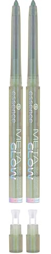 essence META GLOW duo-chrome eye pencil, Nr. 03, Grün, langanhaltend, hochpigmentiert, Wischfest, farbintensiv, holographisch, vegan, wasserfest, Nanopartikel frei, ohne Parfüm, 2er Pack (0.22g)
