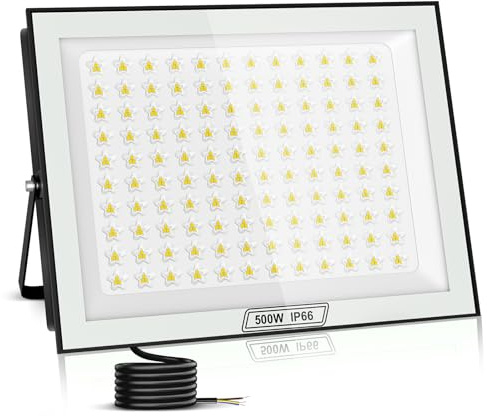 Viugreum 500W Security Light, 50000LM Led Floodlight 6500K Daylight White, IP66 Waterproof Outside Flood Lights Mains Powered, 140° Beam Angle Flood Light Outdoor Spotlight for Garden Patio Garage