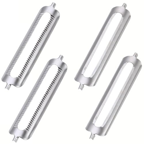 YUNYU Paquete de 4 cuchillas de repuesto de acero inoxidable para peladores de cocina, juego de cuchillas pirañas de 56 mm con 2 bordes planos y 2 bordes dentados, ajuste universal duradero para