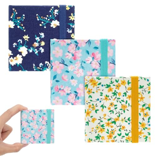 PLIGREAT 3 Stück Mini Aquarell Skizzenbuch Tagebuch 6x6cm Florales Quadratisches Stoffcover Aquarell Skizzenbuch 20 Blätter 300g Tragbares Mini Struktur Zeichenpapier
