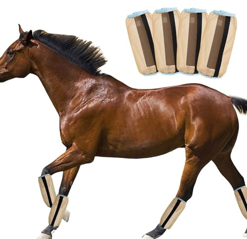Lot de 4 housses anti-moustiques pour pattes de cheval, taille universelle, leggings en maille fine, bottes de mouche pour chevaux, leggings respirants, bandages de protection pour les jambes de