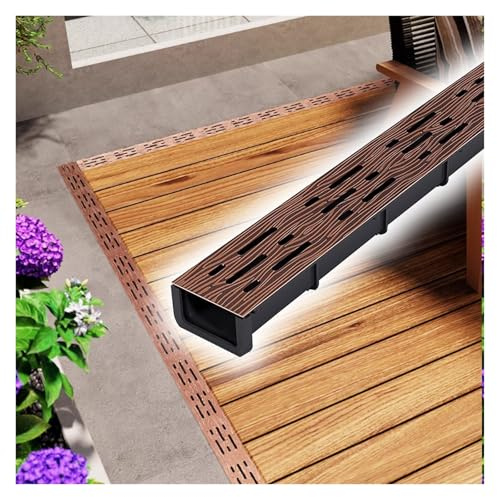 Kit di drenaggio esterno da 50,8 cm, grondaie in plastica a forma di U e griglia in acciaio inox con venature del legno, ideale per cucina, lavanderia ed esterno
