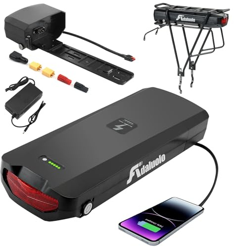 Adaluolo Gepäckträger Ebike-Akku, 36V 48V 52V 15AH 17.5AH Lithinum-Ionen Ebike Batterie Pedelec Akku mit Ladegerät, Rücklicht, Safe Lock für Elektrofahrrad