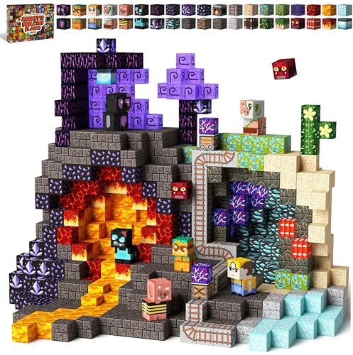 KIDCHEER Magnetische Bausteine 150 Stück, Bergwerk-Höhle Magnetblöcke Spielset, Kreatives Lernspielzeug für Kinder ab 3 Jahren, Geschenk für Jungen und Mädchen