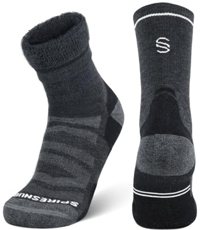 SPIRESNUG Thermal Merino Wool Hiking Socks for Men & Women, Full Cushion Anti-Blister Winter Socks, Moisture Wicking & Temperature Regulating (1 Pair, Grey)