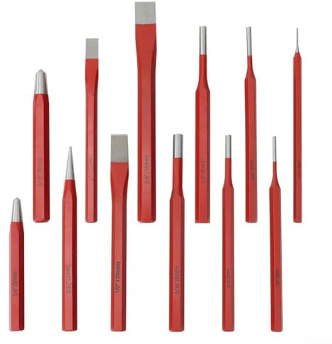 Lot de 12 burins de poinçon, outils de façonnage des métaux pour mécaniciens, menuisiers, construction en acier