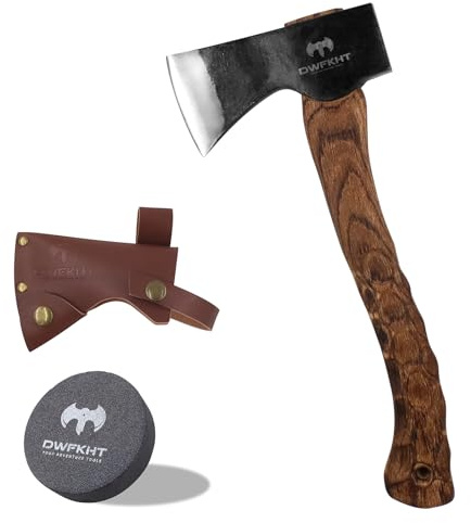 DWFKHT 14.6 Hatchet, Camping Axe with Sheath, Bushcraft Hatchet with 1065 Carbon Steel and Beech Handle – Hand-Forged Axe for Outdoor Survival and Adventures
