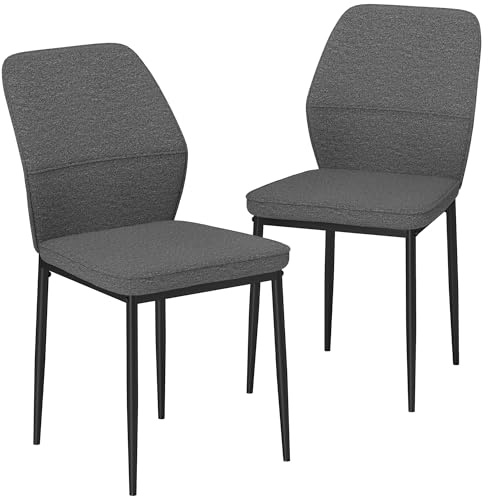 HOMCOM Juego de 2 Sillas de Comedor Modernas con Asiento Acolchado Gris | Sillas de Cocina, Tapizado, Respaldo Curvo, Patas de Acero, para Salón Dormitorio