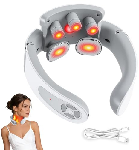 Feelhap Masseur Cervical, Massage Cou Portable Vocale Intelligente avec Thérapie Thermique à 42°C,5 Modes de d'Impulsion & 15 Intensités Masseur de Cou Electrique,Accueil Masseur pour Bureau et Maison