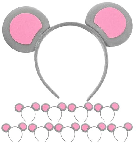 Healifty 10Pcs Grey Mouse Ears Headband Plush Animal Headwear Lightweight Party Hairband for Halloween Birthday Christmas Carnival