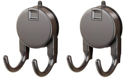 ERQUET 2Pcs Crevice Self-Adhesive Double Prong Hooks, No Drilling Bedroom Towel Hooks, Reusable Double Prong Suction Cup Hook, for Tea Towel Kitchen Bathroom Shower Smooth Door Wall (Grey)