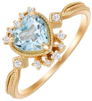 9K/14K/18K Gold Verlobungsring mit Herz Blau Topas, Vintage Herz Form