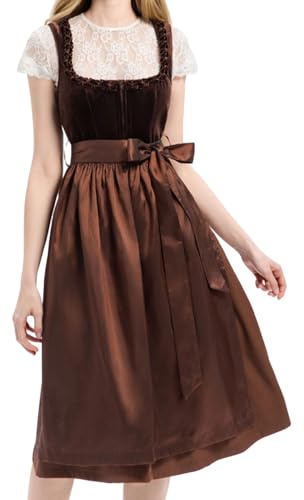 SKFLABOOF Dirndl Damen Lang Maxi Kleid Trachtenmode Reißverschluss Vorne Dress Women 'Dirndl Mit Schürze Elegant